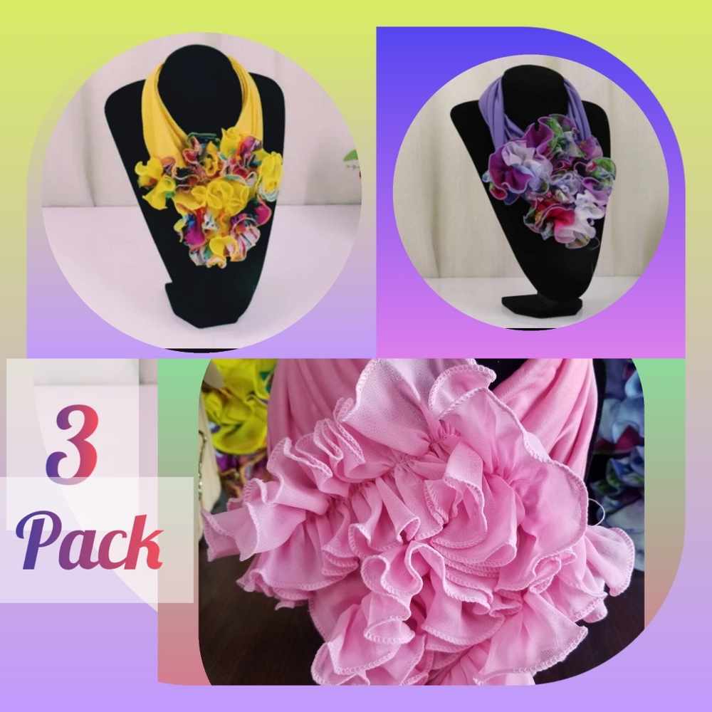 3 Pack - Bohemian Necklace Scarf and Head Wrap - Gift Ready